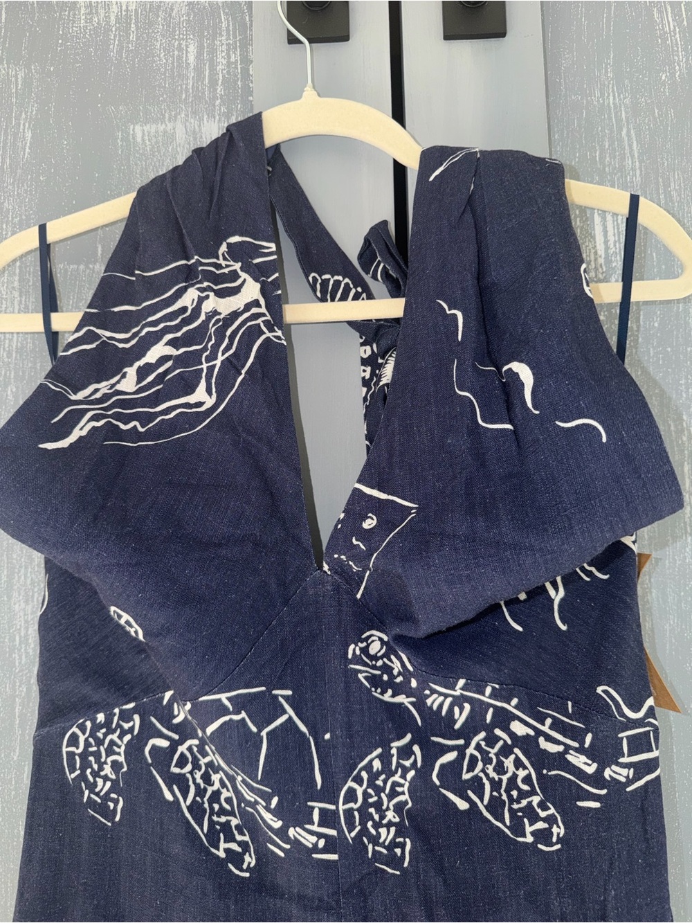 Few Moda Oceana Navy Sea Life Halter Maxi Dress Linen Blend NWT Size 6 - Picture 7 of 12